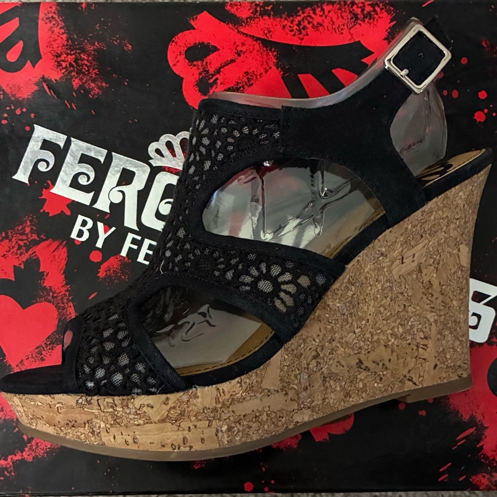 FERGALICIOUS Black Lace Wedges - Picture 7 of 7